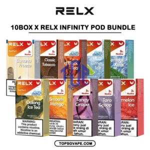 10 X RELX INFINITY POD - TOP SG VAPE SINGAPORE SHOP The 10 X RELX INFINITY POD Package Include : 10 Box x RELX INFINITY POD Flavour Bundle Set Free Delivery RELX Infinity pod come in a wide range of flavors with a massive 2ml capacity for its pre-filled nicotine salt e-juice pods that lasts approximately 650 puffs. Discover out signature Menthol Xtra 5% Nicotine flavor, alongside popular options like Infinity Pod Watermelon Ice, Tangy Grape , Mint Freeze , Jasmine Green Tea, Strawberry Burst, and Oolong Tea. For those craving extra sweetness, you can also enjoy Root Brew or Dark Sparkle flavors. Specifications : Capacity: 2ml Life Span: 500-650 puff Package Include : 1 Pack of 3 Pods ⚠️RELX INFINITY POD COMPATIBLE WITH⚠️ DD Cube Device Relx Infinity Device Relx Infinity Plus Device Relx Infinity 2 Device Relx Infinity 2 Plus Device Relx Mini Device ⚠️RELX INFINITY POD FLAVOUR LINE UP⚠️ Blueberry Splash Crisp Apple Jasmine Green Tea Pink Guava Root Brew Honey Pomelo Fresh Peach Lychee Ice Lemon Zest Honeydew Melon Iced Latte White Coffee Thai Milk Tea Smooth Mango Orange Sparkle Strawberry Burst Dark Sparkle Lime Sparkle Banana Freeze Ludou Ice Lime Ice Taro Scoop Oolong Tea LongJing Tea Iced Black Tea Tangy Grape Watermelon Ice Menthol Xtra Mint Freeze Lemon Mint Rich Tobacco Classic Tobacco Menthol Extra 0mg Watermelon Ice 0mg SG VAPE COD SAME DAY DELIVERY , CASH ON DELIVERY ONLY. TAKE BULK ORDER /MORE ORDER PLS CONTACT ME : TOPSGVAPE (WHATSAPP) VIEW OUR DAILY NEWS INFORMATION VAPE : TELEGRAM CHANNEL