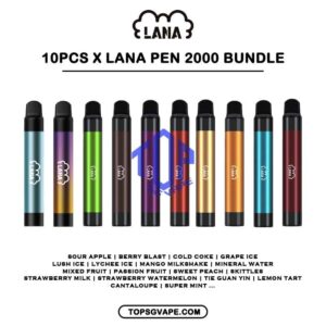 10 X LANA PEN 2000 DISPOSABLE - TOP SG VAPE SINGAPORE SHOP The Lana Pen 2000 Puffs ( 2K ) Disposable Vape Ready stock in our sg singapore store online shop for same day delivery. This Kit has a fashionable appearance. It uses a stainless steel tube as a carrier and wraps a layer of transparent glass. Lana always pays attention to the user's comfort and brings customers the ultimate holding experience. The Lana pen is equipped with a high-quality filter cotton core, and the newly developed fog Chemical technology, intelligent temperature control chip, the cigarette holder adopts ergonomic design, which fits most people's lips and creates a natural smoking experience. The Lana pen does not need to be charged repeatedly and can be thrown away after use. The built-in battery capacity of 1000mAh, 6ml of cigarette The oil reserve ensures that users can finish each Lana vape, and each can pump 2000puffs on average. Lana pays attention to the use experience of each customer and continuously improves the product, only to bring better products to customers. Specification : Puff: 2000 Puffs Nicotine Strength: 3.5% (35mg) E-Liquid Capacity: 6ml Battery Capacity: 1000mAh Package Include : 10 X LANA PEN 2000 Puffs Free Delivery Charge ⚠️LANA PEN 2000 DISPOSABLE FLAVOUR LIST⚠️ Lush Ice (Watermelon) Tie Guan Yin Strawberry Watermelon Lychee Iced Grape Iced Coconut Juice Lime Passion Fruit Passion Fruit Sweet Peach Sour Apple Mineral Water Cold Coke Mix Fruit Berry Blast Mango Milkshake Strawberry Milk Skittle Super Mint Lemon Tart Cantaloupe (Honeydew) SG VAPE COD SAME DAY DELIVERY , CASH ON DELIVERY ONLY. TAKE BULK ORDER /MORE ORDER PLS CONTACT ME : TOPSGVAPE (WHATSAPP) VIEW OUR DAILY NEWS INFORMATION VAPE : TELEGRAM CHANNEL