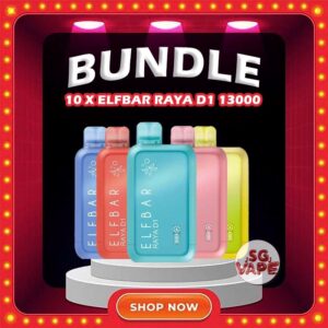 10 X ELFBAR RAYA D1 13K / 13000 DISPOSABLE Get 10 pcs X ELFBAR RAYA D1 13K / 13000 DISPOSABLE with amazing price! FREE DELIVERY The Elfbar D1 Raya 13k with 13000 puffs is a cutting-edge disposable pod device designed for an extended and satisfying vaping experience . Boasting an impressive puff capacity , this device delivers a long-lasting and flavorful journey . With its innovative technology , Elfbar ensures a hassle-free and convenient vaping solution. The Raya D1 variant offers a delightful blend of watermelon and honeydew flavours , Providing a refershing and enjoyable taste profile . Ideal for user seeking a high-puff option , the Elfbar D1 Raya promises an immersive vaping session with every draw . Specification : Puff : 13000 Puffs Nicotine : 3% / 30mg Capacity : 18ml Battery : 650mAh Charging : Rechargeable with Type C ⚠️ELFBAR RAYA D1 13K PUFFS DISPOSABLE FLAVOUR LINE UP⚠️ Apple Orange Bubblegun Cola Kiwi Guava Grape Lychee Juicy Peach Mango Lychee Bubblegum Mango Strawberry Ice Cream Masam Bubblegum Mixed Berry Peach Lychee Blackcurrant Ribena Lychee Solero Strawberry Guava SG VAPE COD SAME DAY DELIVERY , CASH ON DELIVERY ONLY. ORDER BEFORE 5PM , SAME DAY NIGHT SLOT 20:00 PM – 23:00 PM RECEIVED PARCEL. TAKE BULK ORDER /MORE ORDER PLS CONTACT US : SGVAPEJJ VIEW OUR DAILY NEWS INFORMATION VAPE : SGVAPEJJ