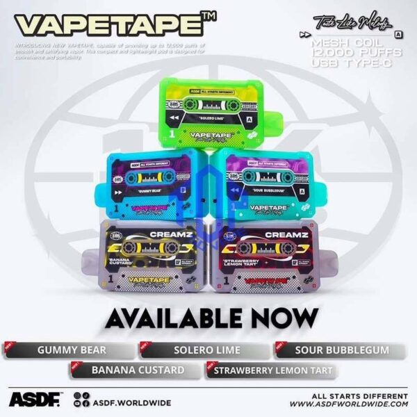 VAPETAPE 12000 DISPOSABLE - TOP SG VAPE SINGAPORE SHOP The Vapetape 12000 Disposable Support to 12k Puffs , is upgraded device from 8000 puffs. This Product is From ASDF Company also , The Vape tape 12k improve the volume, battery capacity and come with 20 +Plus new flavours. Vape tape 12000 remains classic cassette design which is comfortably in the hand , and the mouthpiece that is shaped to enhance the vaping experience. Discover out signature Double Mango flavor, alongside popular options like Infinity Pod Honeydew Watermelon, Sour Bubblegum , Solero Lime , Watermelon Peach, Gummy Bear, and Strawberry Lemon Tart. For those craving extra sweetness, you can also enjoy Ice Lemon Tea or Red Slurpee flavors. Specification : Nicotine 50mg (5%) Approx. 12000 puffs Mesh Coil Rechargeable Battery Charging Port: Type-C ⚠️VAPETAPE 12000 FLAVOUR LINE UP⚠️ Double Mango Mango Grape Mango Lychee Strawberry Lychee Lychee Blackcurrant Grape Blackcurrant Honeydew Watermelon Pineapple Orange Kiwi Passion Fruit Guava Peach Mixed Berries Lemon Cola Blackcurrant Yakult Gummy Bear Solero Lime Sour Bubblegum Banana Custard Strawberry Lemon Tart Honeydew Blackcurrant Ice Lemon Tea Red Slurpee Grape Bubblegum Yakult Watermelon Peach Peach Lychee SG VAPE COD SAME DAY DELIVERY , CASH ON DELIVERY ONLY. TAKE BULK ORDER /MORE ORDER PLS CONTACT ME : TOPSGVAPE (WHATSAPP) VIEW OUR DAILY NEWS INFORMATION VAPE : TELEGRAM CHANNEL