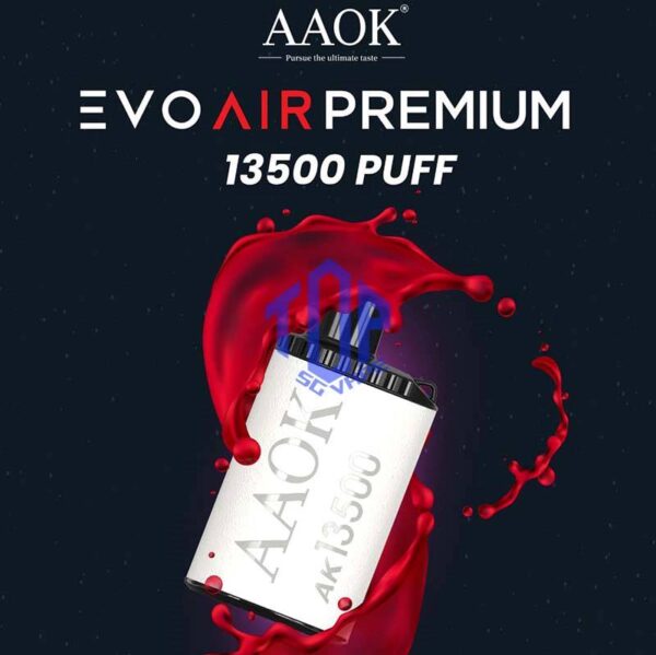 AAOK EVO AIR PREMIUM 13500 DISPOSABLE ( 13500 ) - TOP SG VAPE SINGAPORE SHOP Experience the forefront of vaping innovation with the AAOK EVO AIR PREMIUM 13500 ( 13K ) Puffs Vape. An replacement for AAOK 13.5k Puffs. It design with same feature as a freebase e-juice disposable. But in this latest version it has bigger volume and stronger airflow to produce larger vapor clouds! Engineered to generate expansive clouds, this disposable pods enables vapers to indulge in deep inhalations and exhale dense plumes of vapor. It’s poised to become the premier smoke-producing disposable vape available! Specifications: Puff : 13,500 Puffs Battery Capacity : 800 mAh Resistance : 1.0 ohm E-Juice Capacity : 16.5 ML Charging : Rechargeable with Type C Power : 13W Nicotine Strength : 3% Coil : Mesh Coil Charging Time : Roughly 15 min Airflow Adjustable Freebase E-Juice – Direct to lung ⚠️AAOK 13500 DISPOSABLE FLAVOUR LIST⚠️ Blueberry Vanilla Energy Drink Grape Bubblegum Lychee Ice Mango Blackcurrant Spritte Strawberry Bubblegum Strawberry Fanta Strawberry Vanilla Reed Bull 200+ (200 plus) SG VAPE COD SAME DAY DELIVERY , CASH ON DELIVERY ONLY. TAKE BULK ORDER /MORE ORDER PLS CONTACT ME : TOPSGVAPE (WHATSAPP) VIEW OUR DAILY NEWS INFORMATION VAPE : TELEGRAM CHANNEL